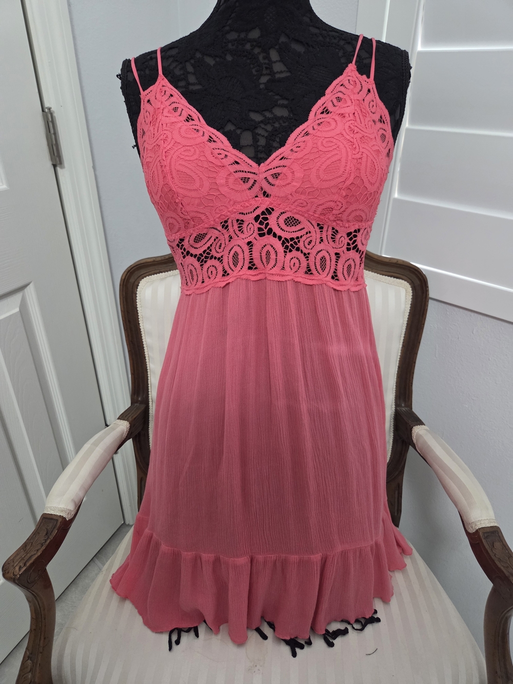 PINK Victoria's Secret Coral Pink Lace Chemise